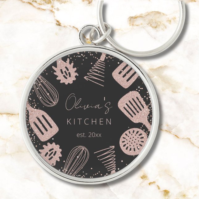 Chaveiro Ferramentas de Cozinhar Glitter Dourado para Rosa  (Close up)