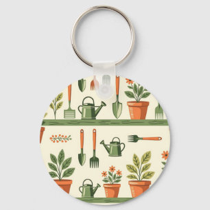 Chaveiro Ferramentas de jardinagem fofas Padrão floral acon