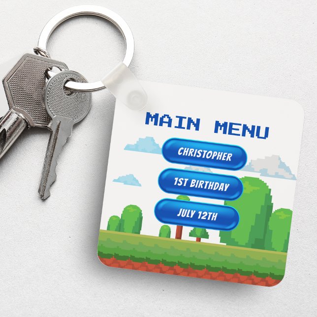 Chaveiro Festa de aniversário de Fotografias do Menu de Jog (Retro Video Game Menu Photo Birthday Party Keychain
)