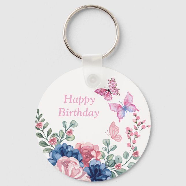 Chaveiro Festa de aniversário Floral Elegante (Frente)