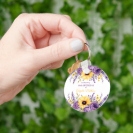 Chaveiro Festa de aniversário floral roxa 60ª