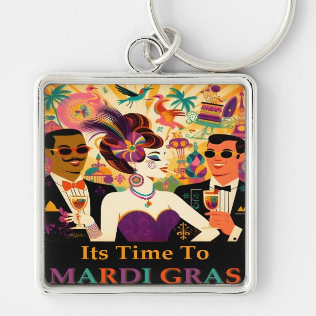 Chaveiro Festa de Cocktail Mardi Gras Retro Meados do Sécul (Frente)