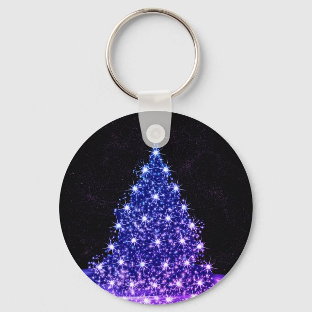 Chaveiro Festa de Natal Árvore Azul Rosa Inverno Preto Rúst (Frente)