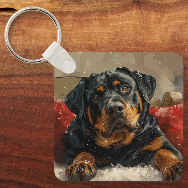 Chaveiro Festa de Natal do Cão Rottweiler (Frente)