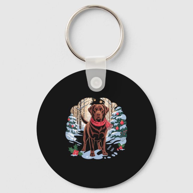Chaveiro Festive Chocolate Lab In Snowy Forest Winter Xmas  (Frente)