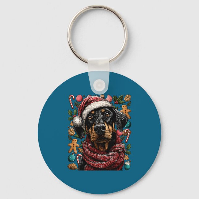 Chaveiro Festive Doberman With Santa Hat Snowy Winter Chris (Frente)