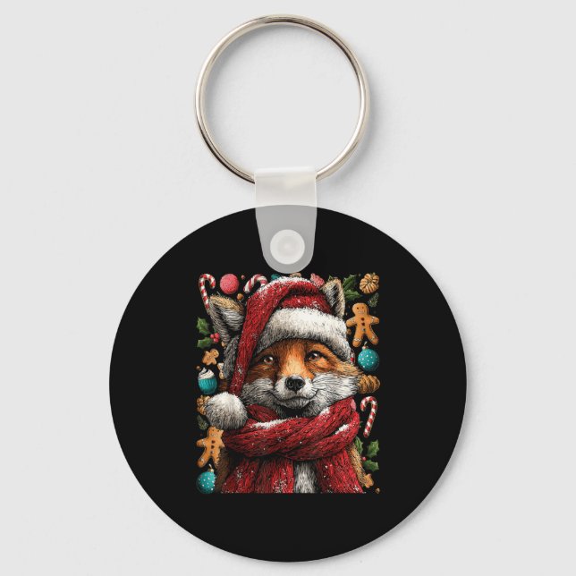 Chaveiro Festive Fox With Snow Santa Hat Winter Christmas A (Frente)