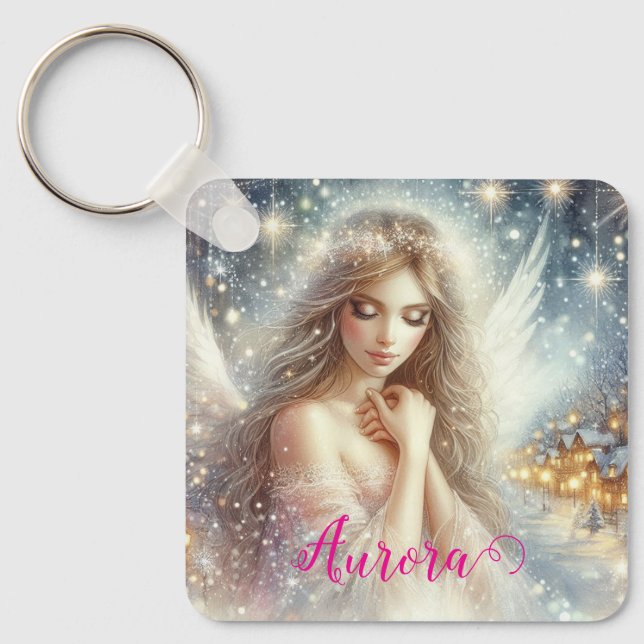 Chaveiro Festive Girly Watercolor Ethereal Frost Snow Angel (Frente)