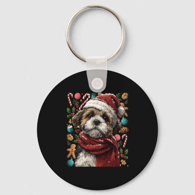 Chaveiro Festive Shih Tzu With Santa Hat Snowy Winter Chris (Frente)