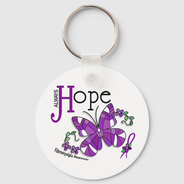 Chaveiro Fibromialgia da Borboleta de Vidro Estendida (Frente)