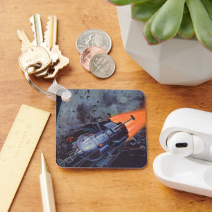 Chaveiro Ficção científica do vintage, lua Rocket que so