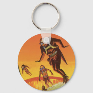 Chaveiro Ficha científica em vintage, Aliens Sci Fi em vulc