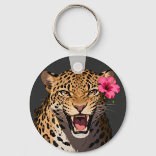 Chaveiro Fierce Leopard Pink Flower Keychain