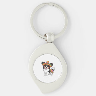 Chaveiro Fiesta Papillon Dog Vestindo Sombrero e Sarape