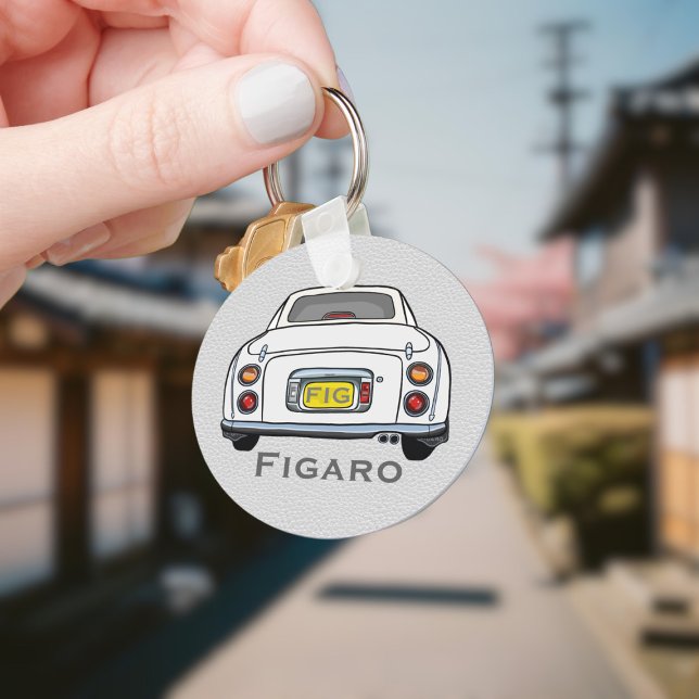 Chaveiro Figuras White Figaro Car Nome do Driver (Add your name and initials to this cute white figaro car keychain.)