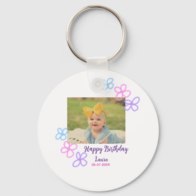 Chaveiro Filhos bebês primeiro aniversario adicionar nome d (Frente)