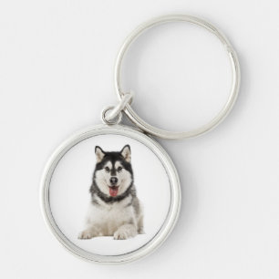 Chaveiro Filhote de cachorro Malamute do Alasca cinza e pre