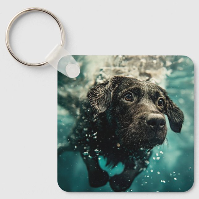Chaveiro Filhote de Labrador Nadando Embaixo d'Água Design (Frente)