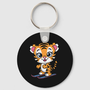 Chaveiro Filhote de tigre esquiando adorável neve de invern