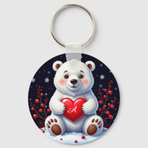 Chaveiro Filhote de Urso Polar Branco Adorável Segurando um