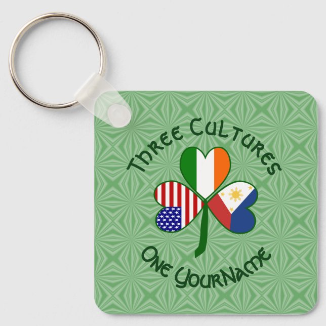 Chaveiro Filipino Irish American Flagres Shamrock Personali (Frente)