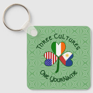 Chaveiro Filipino Irish American Flags Shamrock Seu Nome