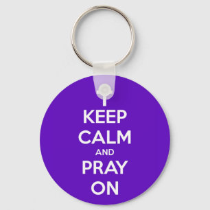 Chaveiro Fique calmo e reze em roxo