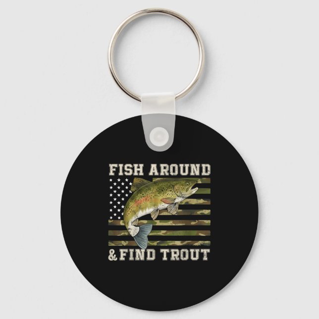 Chaveiro Fish Around And Find Trout American Flag Funny Fis (Frente)