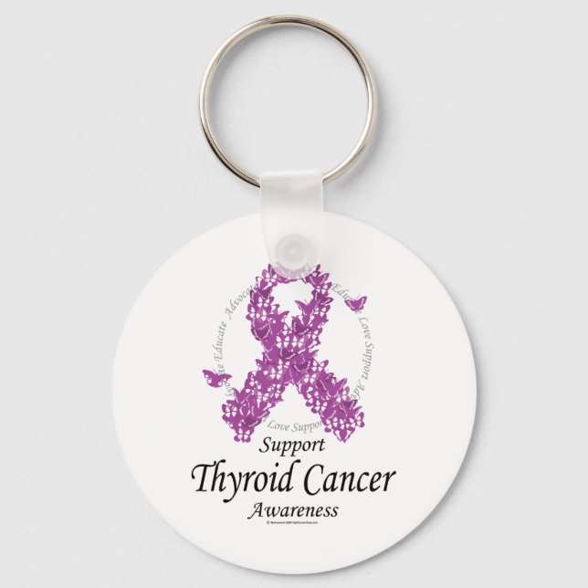 Chaveiro Fita de Cancer da Tiroide das Borboletas (Frente)