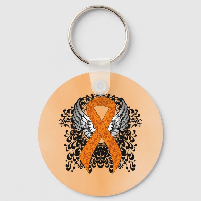 Chaveiro Fita de Sensibilização Laranja com Asas (Frente)