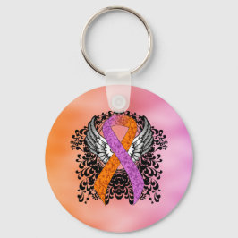 Chaveiro Fita de Sensibilização Orquídea e Laranja com Asas