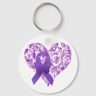 Chaveiro Fita roxa da consciência com rosas