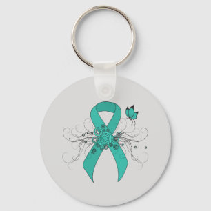 Chaveiro Fita Teal com Borboleta