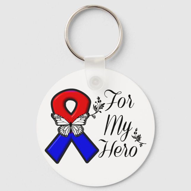 Chaveiro Fita Vermelha e Azul para o Meu Herói (Frente)