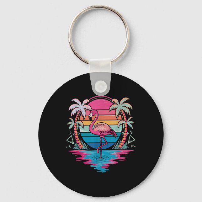 Chaveiro Flamingo Beach Summer Vibes Palm Tree Tropical Sum (Frente)
