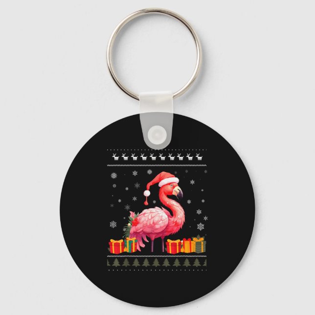 Chaveiro Flamingo Christmas Santa Hat Ugly Christmas Sweate (Frente)