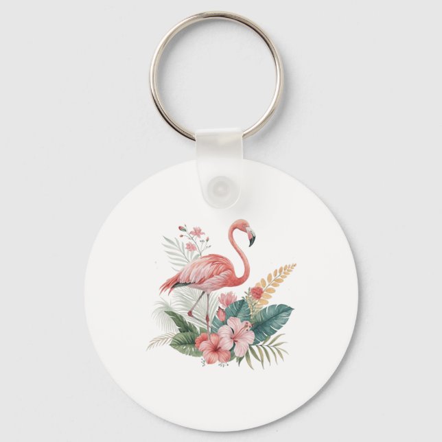Chaveiro Flamingo Com Flores (Frente)