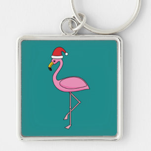 Chaveiro Flamingo de Natal com Santa Hat
