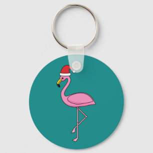 Chaveiro Flamingo de Natal com Santa Hat