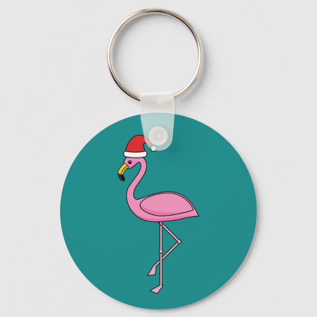 Chaveiro Flamingo de Natal com Santa Hat (Frente)