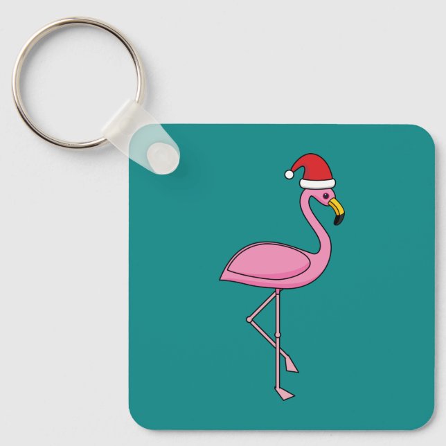 Chaveiro Flamingo de Natal com Santa Hat (Frente)