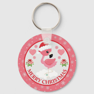Chaveiro Flamingo de Natal Rosa e Vermelho de Inverno