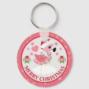 Chaveiro Flamingo de Natal Rosa e Vermelho de Inverno