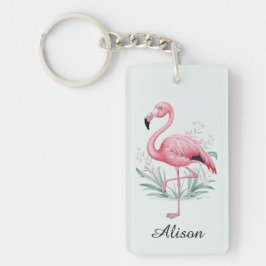 Chaveiro Flamingo e Flores Personalizadas