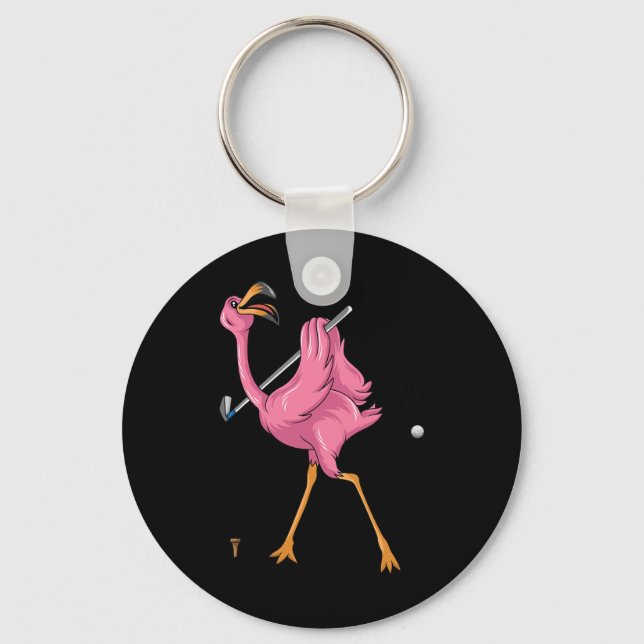 Chaveiro Flamingo Engraçado de Golfe Flamingo de Golfe Flam (Frente)