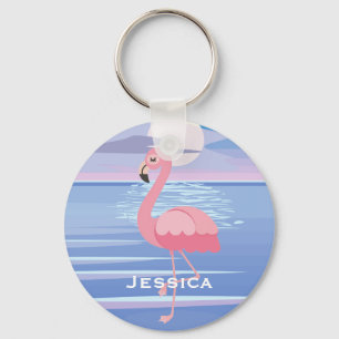 Chaveiro Flamingo, Ilha Tropical Personalizada e Bonita