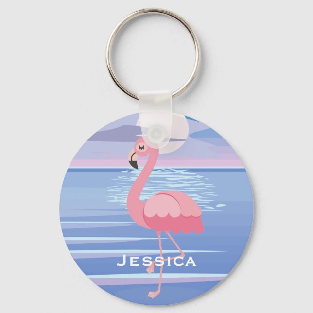 Chaveiro Flamingo, Ilha Tropical Personalizada e Bonita (Frente)