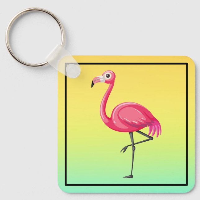 Chaveiro Flamingo Rosa em Estilo Cartoon (Frente)