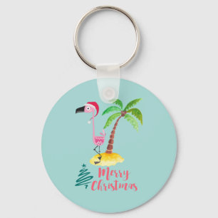 Chaveiro Flamingo Rosa Em Um Chapéu De Papai Noel Por Um Xm
