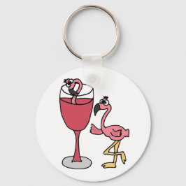Chaveiro Flamingo Rosa em Vidro de Vinho Espelho